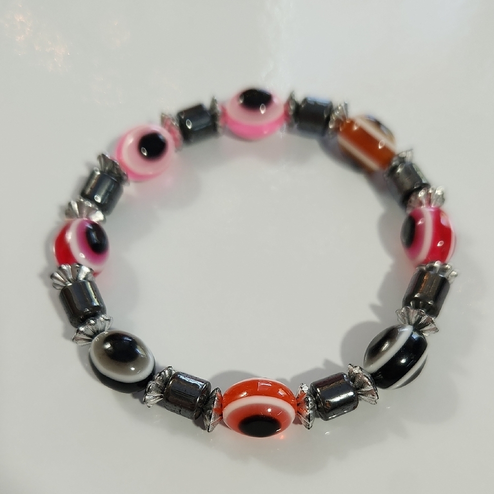 Evil Eye Red Black Bracelet Charm Silver Beads